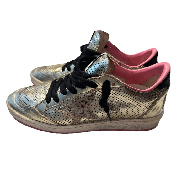 Golden Goose Gold Ballstars Leather Gold with Pink Trim  Size 37/7 - Picture 1 of 13